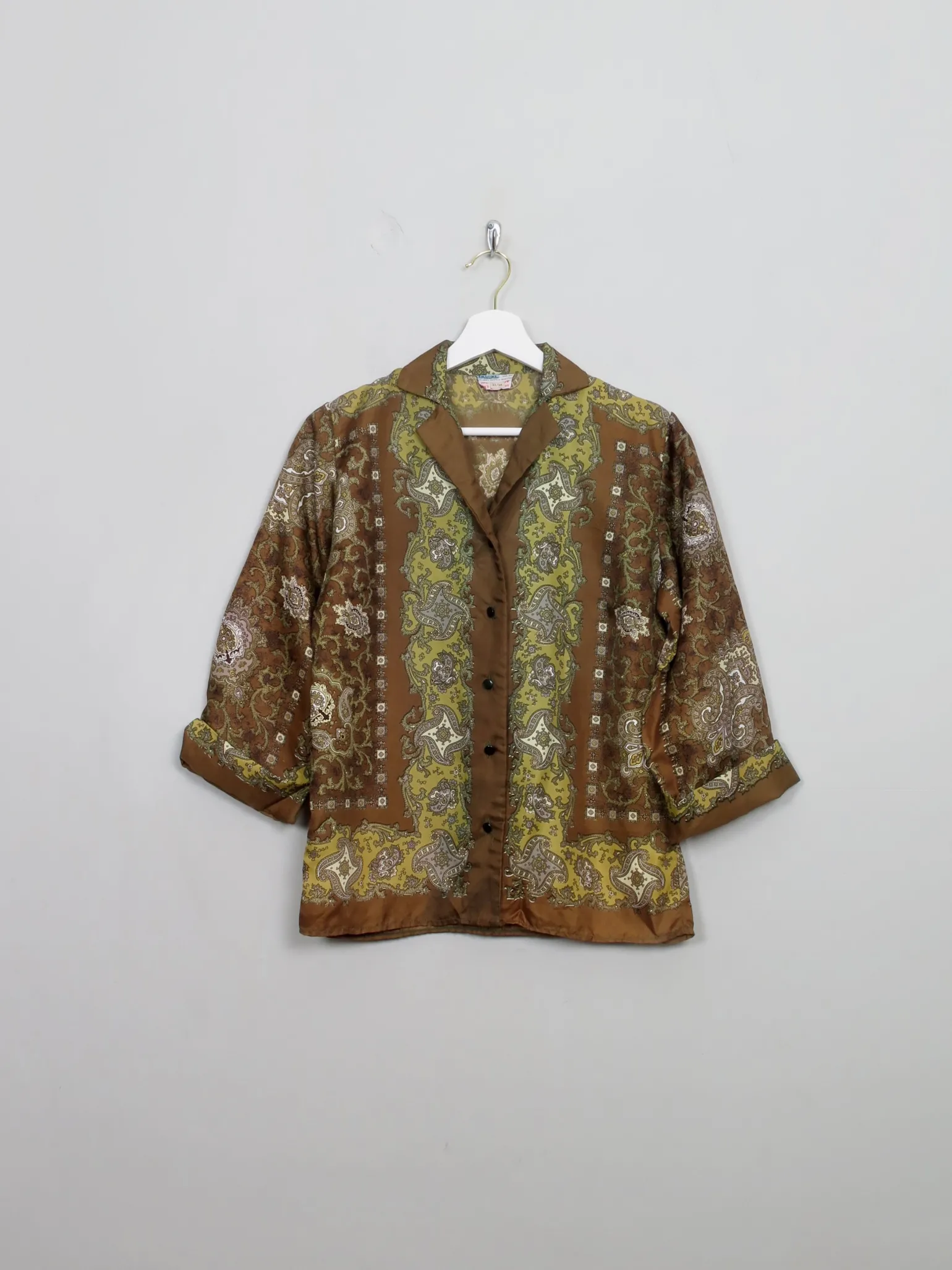 Women's Vintage Green Paisley 1950s Blouse S
