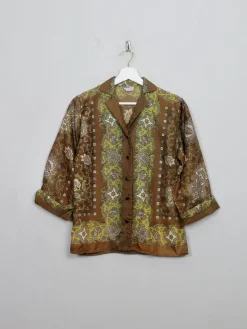 Women's Vintage Green Paisley 1950s Blouse S
