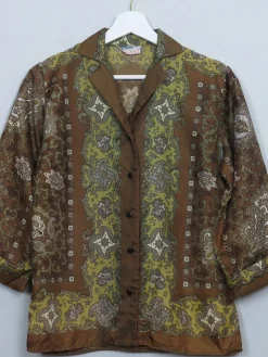 Women's Vintage Green Paisley 1950s Blouse S