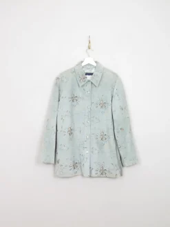 Women's Vintage Green Printed Suede Shirt/Jacket L/XL