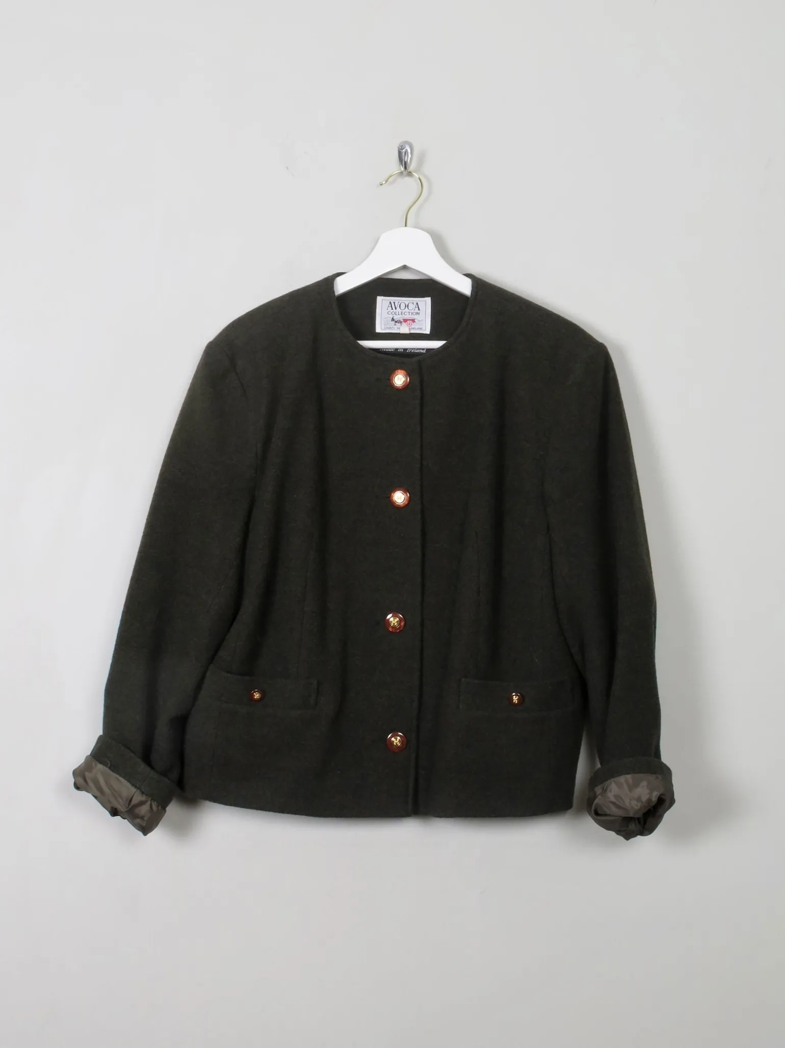 Women's Vintage Green Wool Avoca Boxy Jacket L