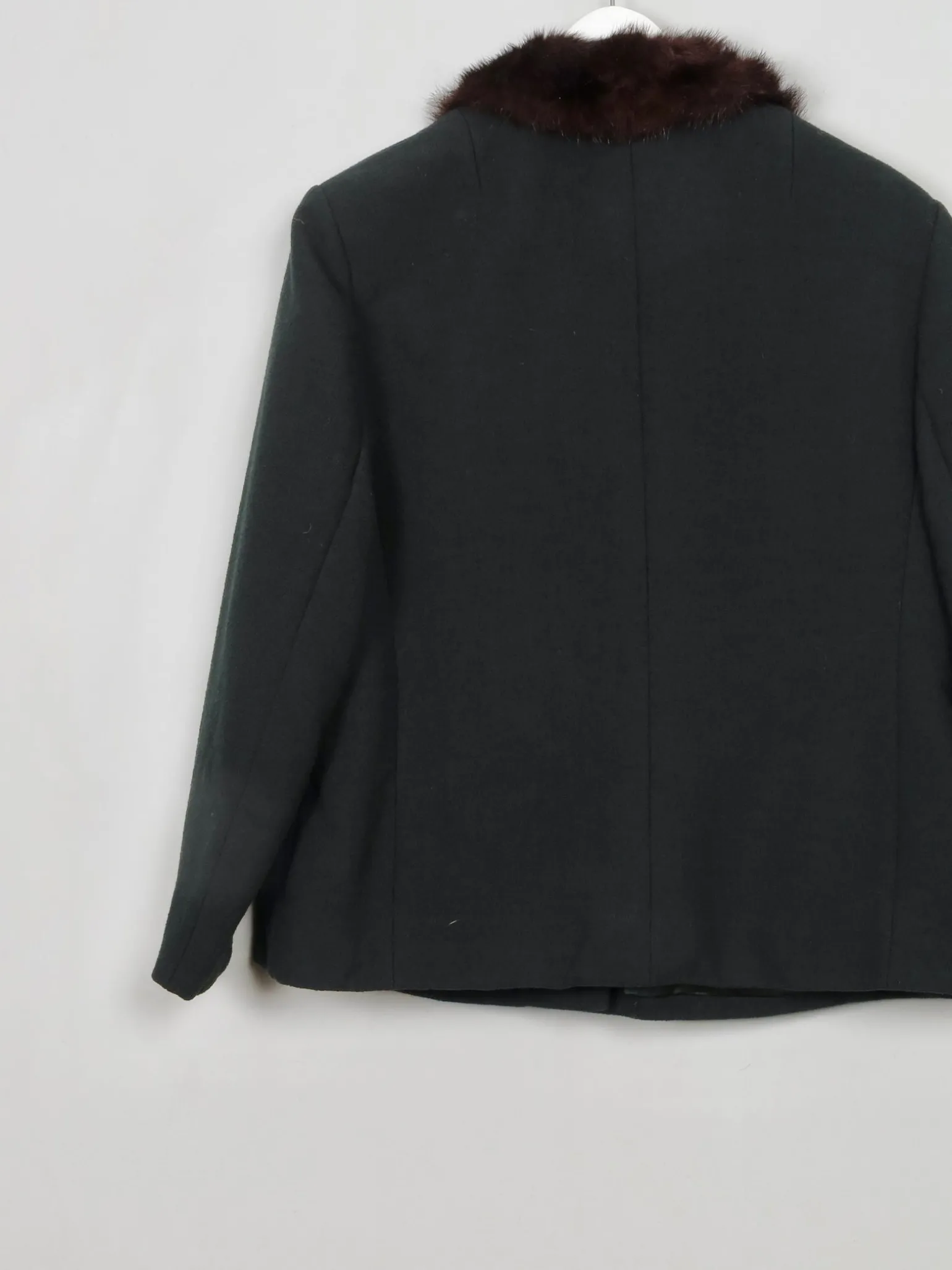 Women's Vintage Green Wool Jacket With Fur Collar L