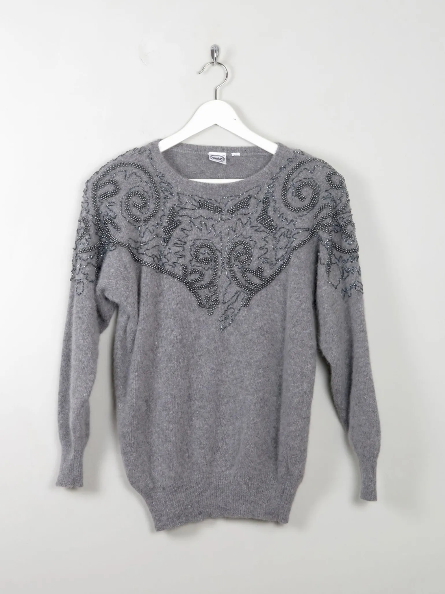 Women's Vintage Grey Embellished Jumper S/M