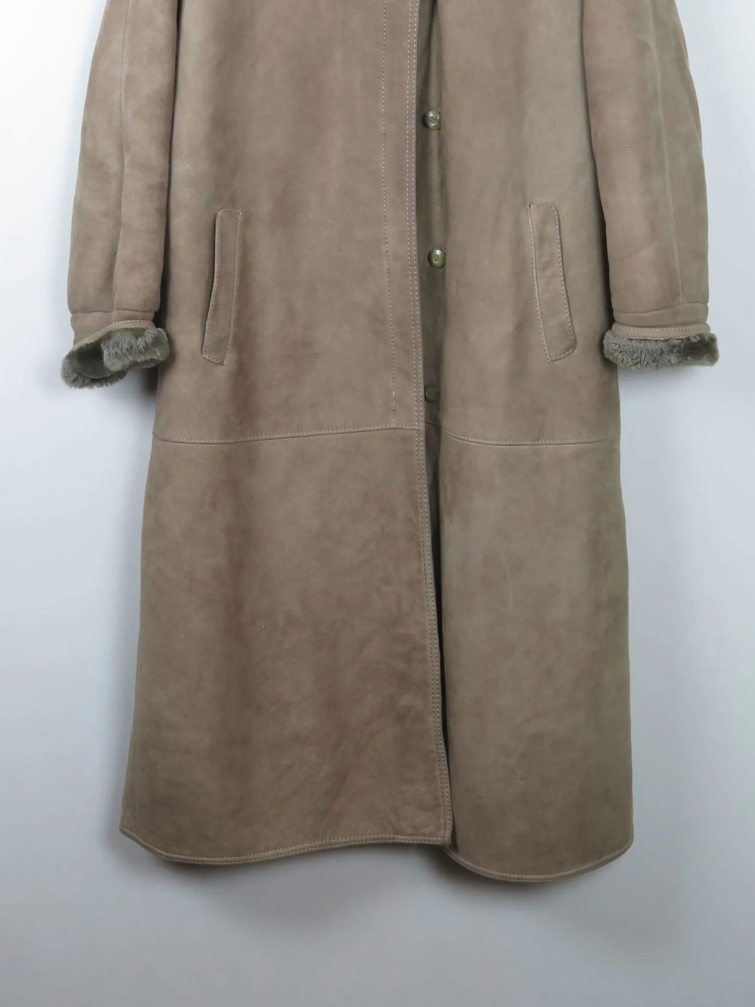 Women's Vintage Khaki Green Sheepskin Coat S/M