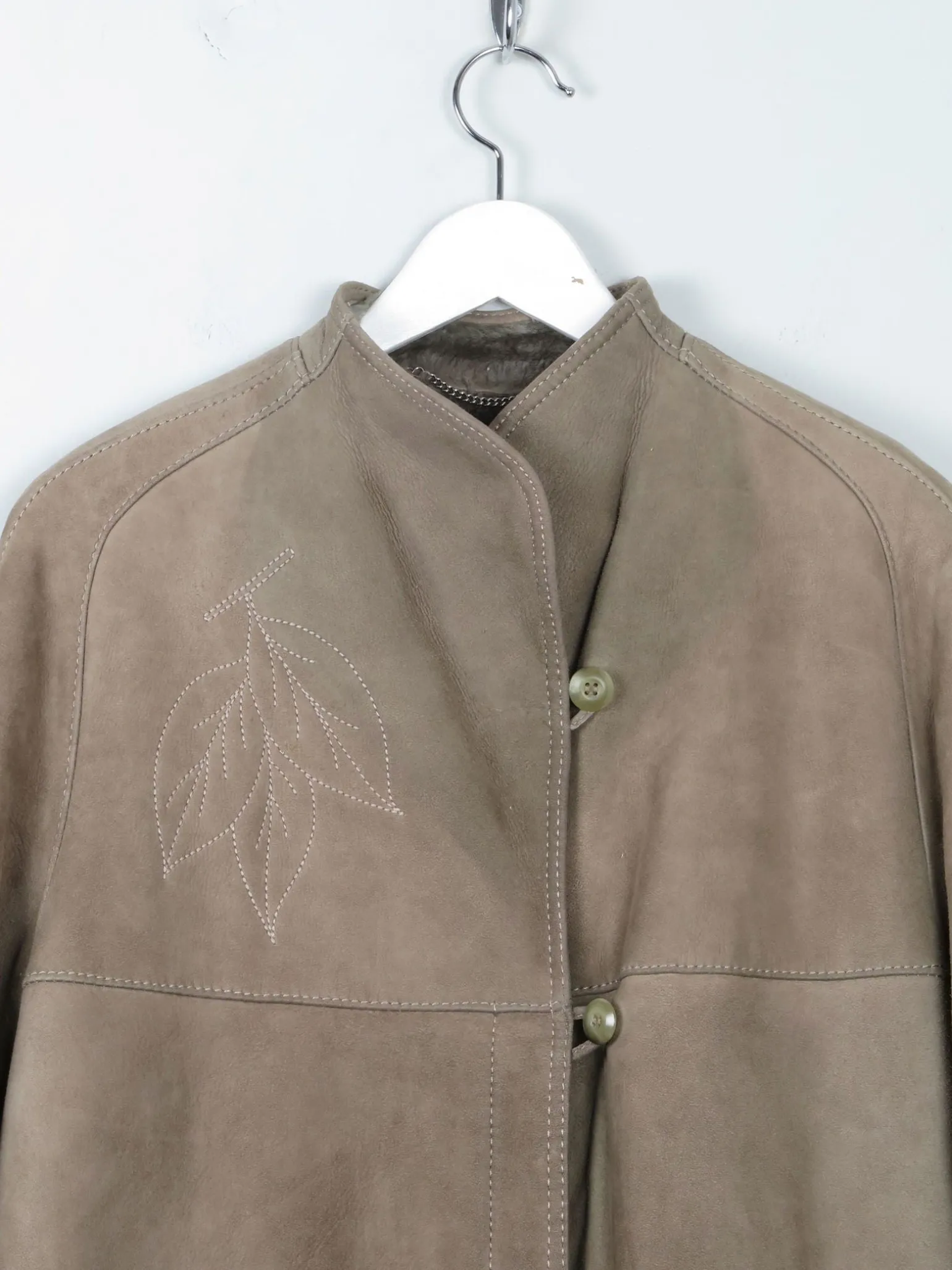 Women's Vintage Khaki Green Sheepskin Coat S/M