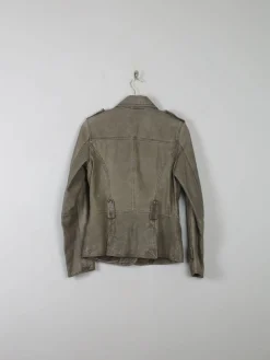 Women's Vintage Khaki Leather Jacket 1990s XS/8