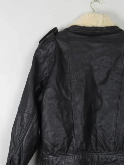 Women's Vintage Leather & Sheepskin Bomber Jacket S