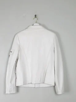 Women's Vintage Leather Biker Jacket Ivory Like New  S-L