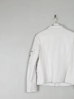 Women's Vintage Leather Biker Jacket Ivory Like New  S-L