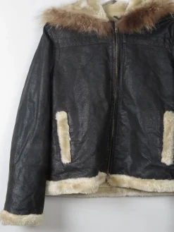 Women's Vintage Leather Lined Jacket With Hood M