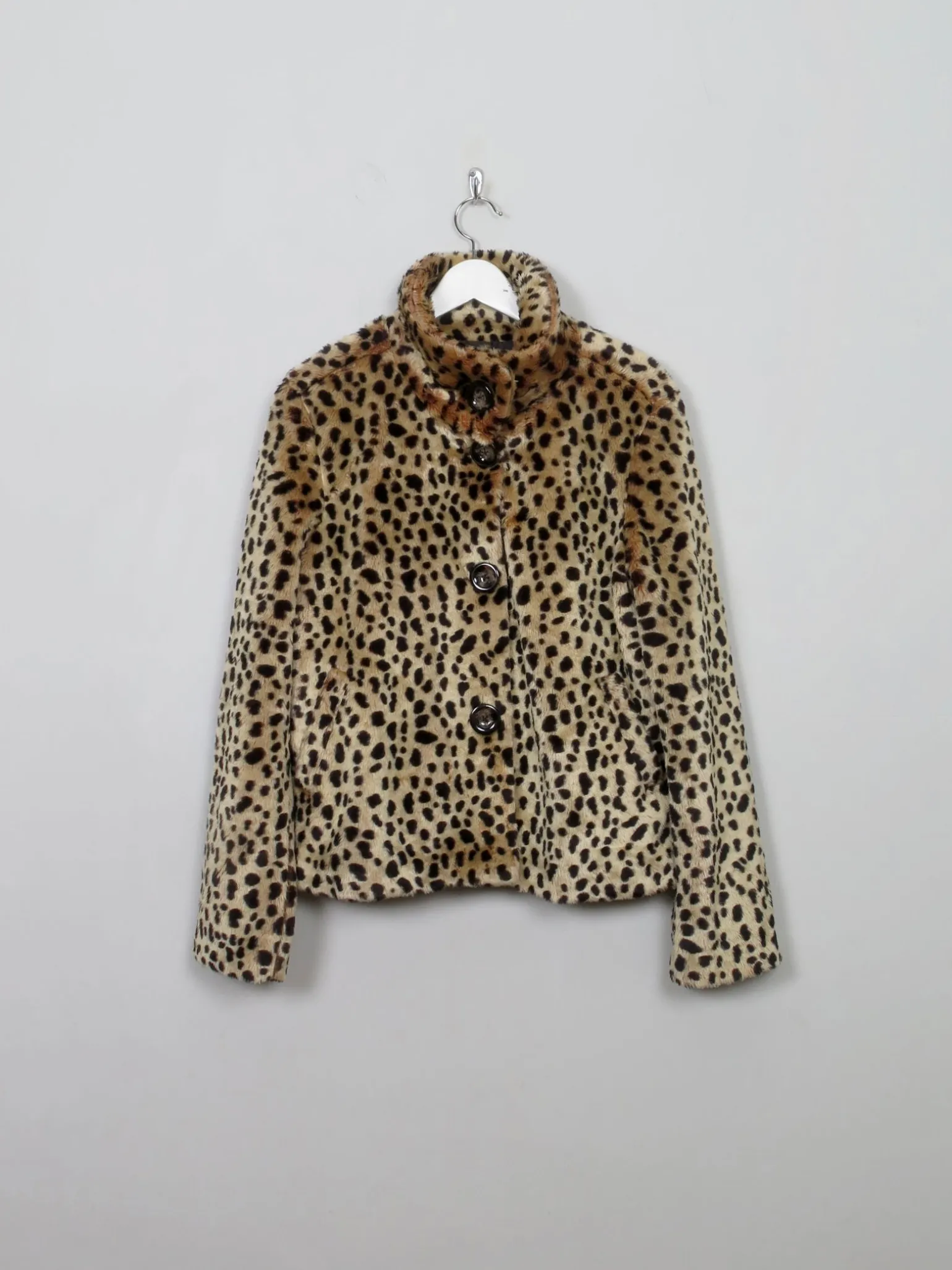 Women's Vintage Leopard Print Faux Fur Jacket S/M