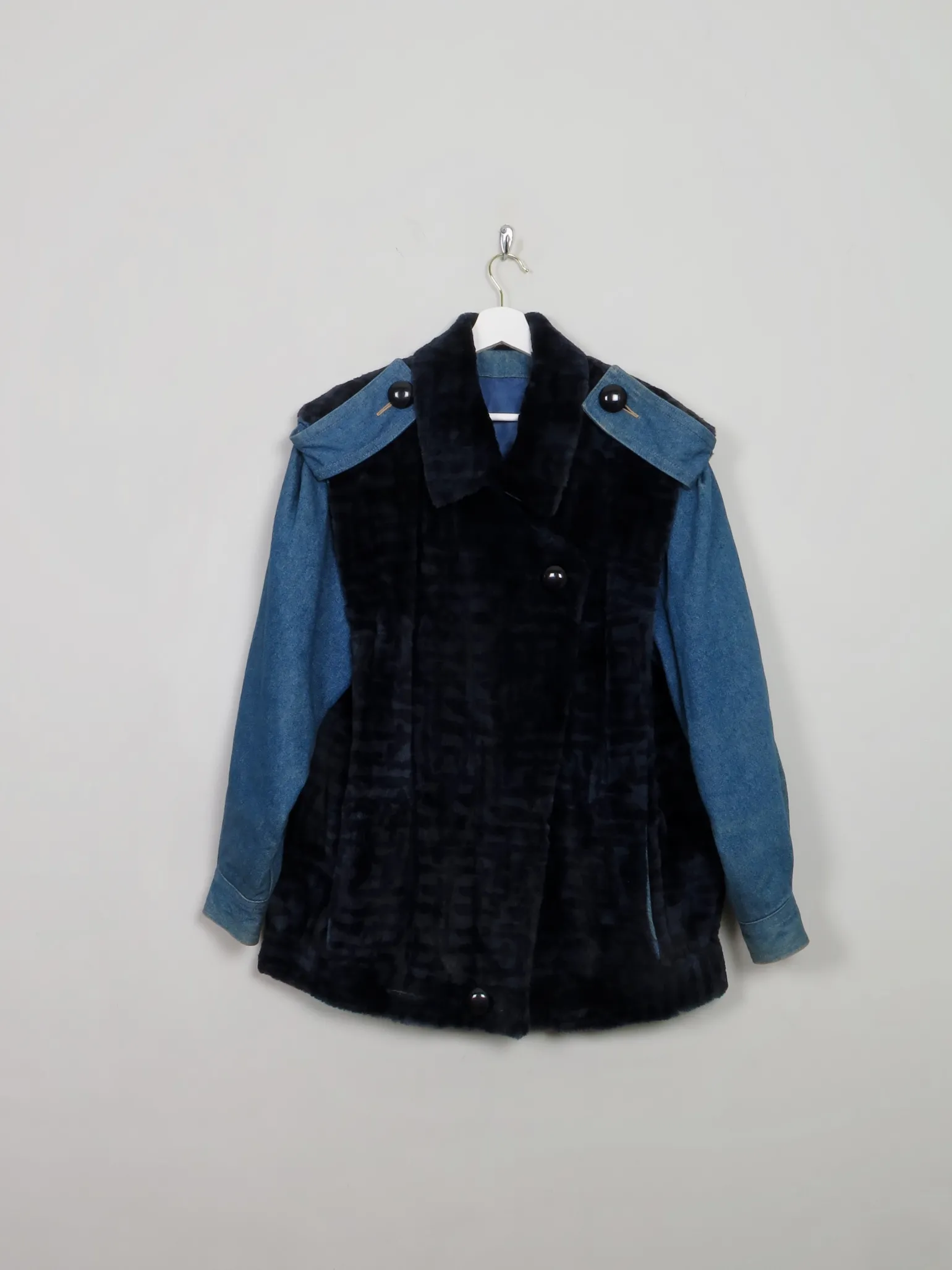 Women's Vintage Navy Fur & Denim Jacket M/L