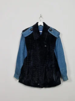 Women's Vintage Navy Fur & Denim Jacket M/L