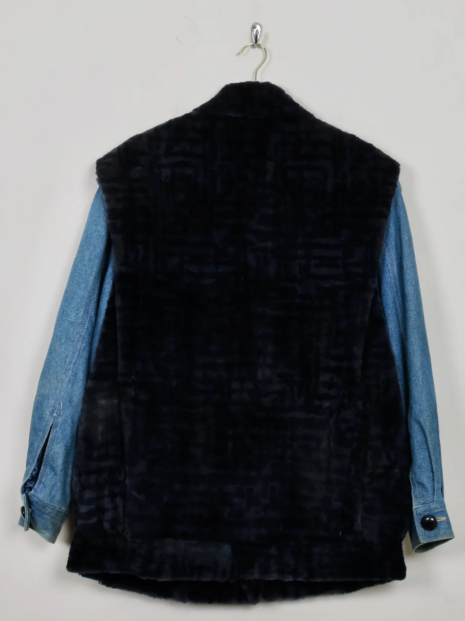 Women's Vintage Navy Fur & Denim Jacket M/L