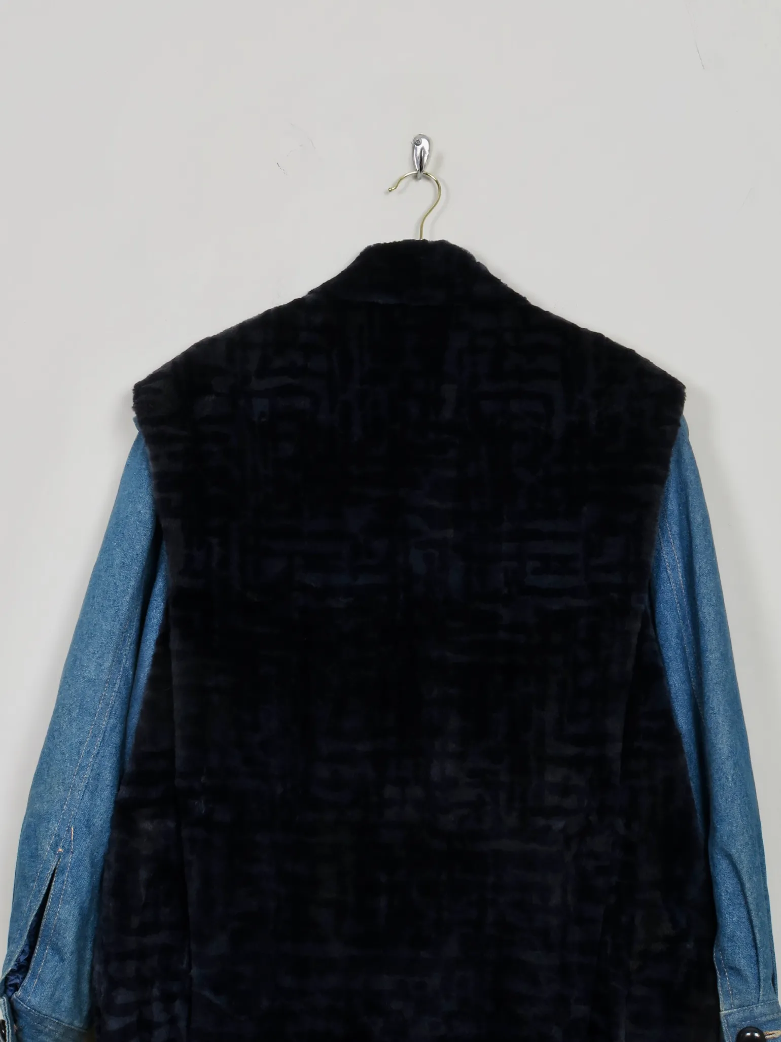 Women's Vintage Navy Fur & Denim Jacket M/L