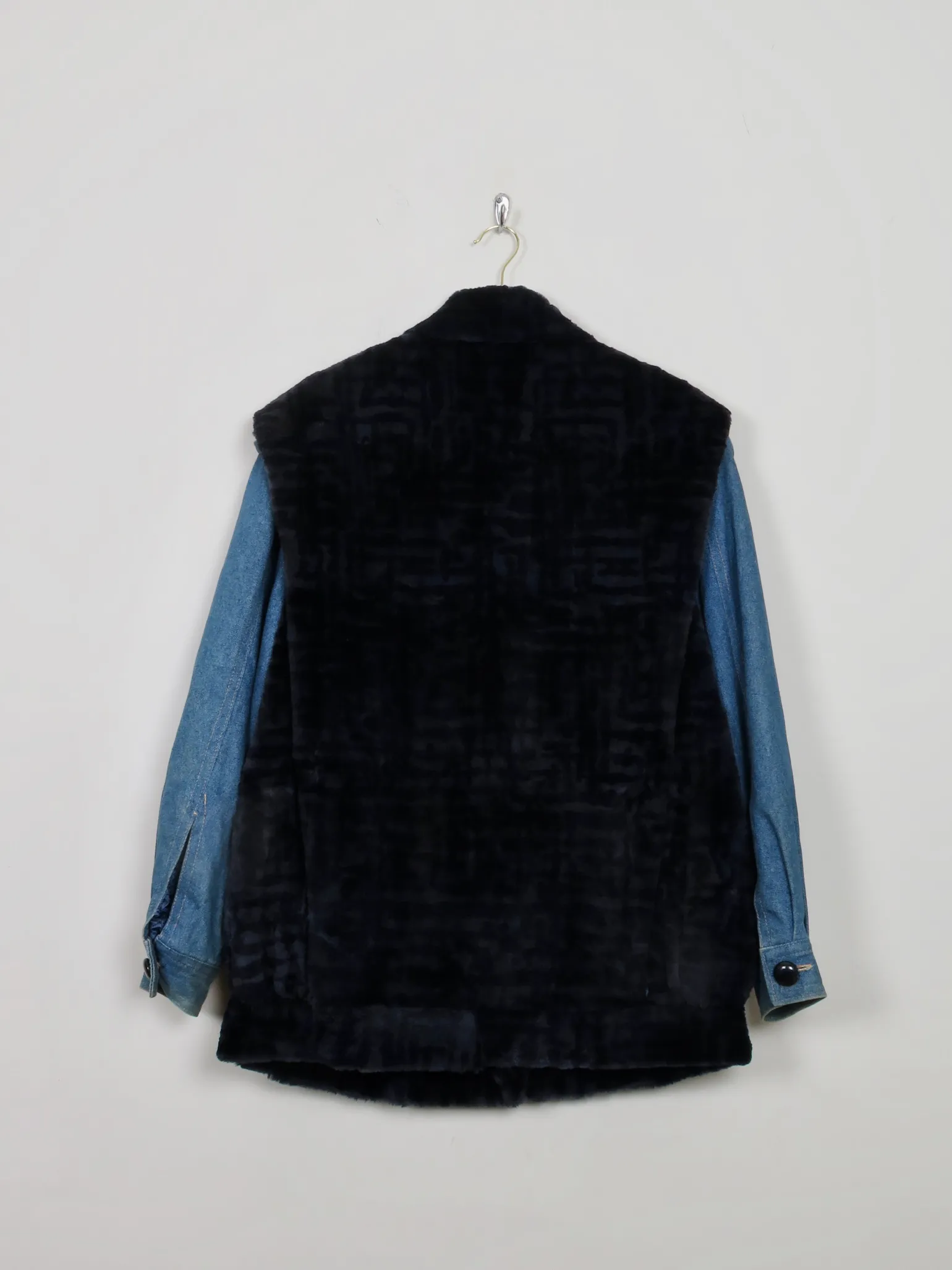 Women's Vintage Navy Fur & Denim Jacket M/L