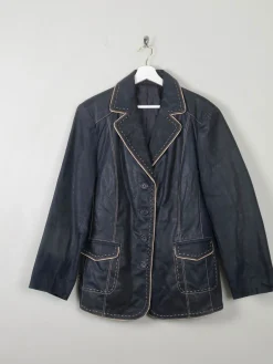 Women's Vintage Navy Leather Jacket L/XL