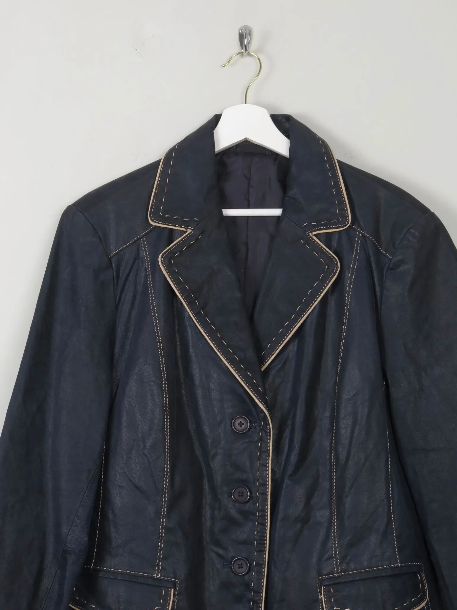 Women's Vintage Navy Leather Jacket L/XL