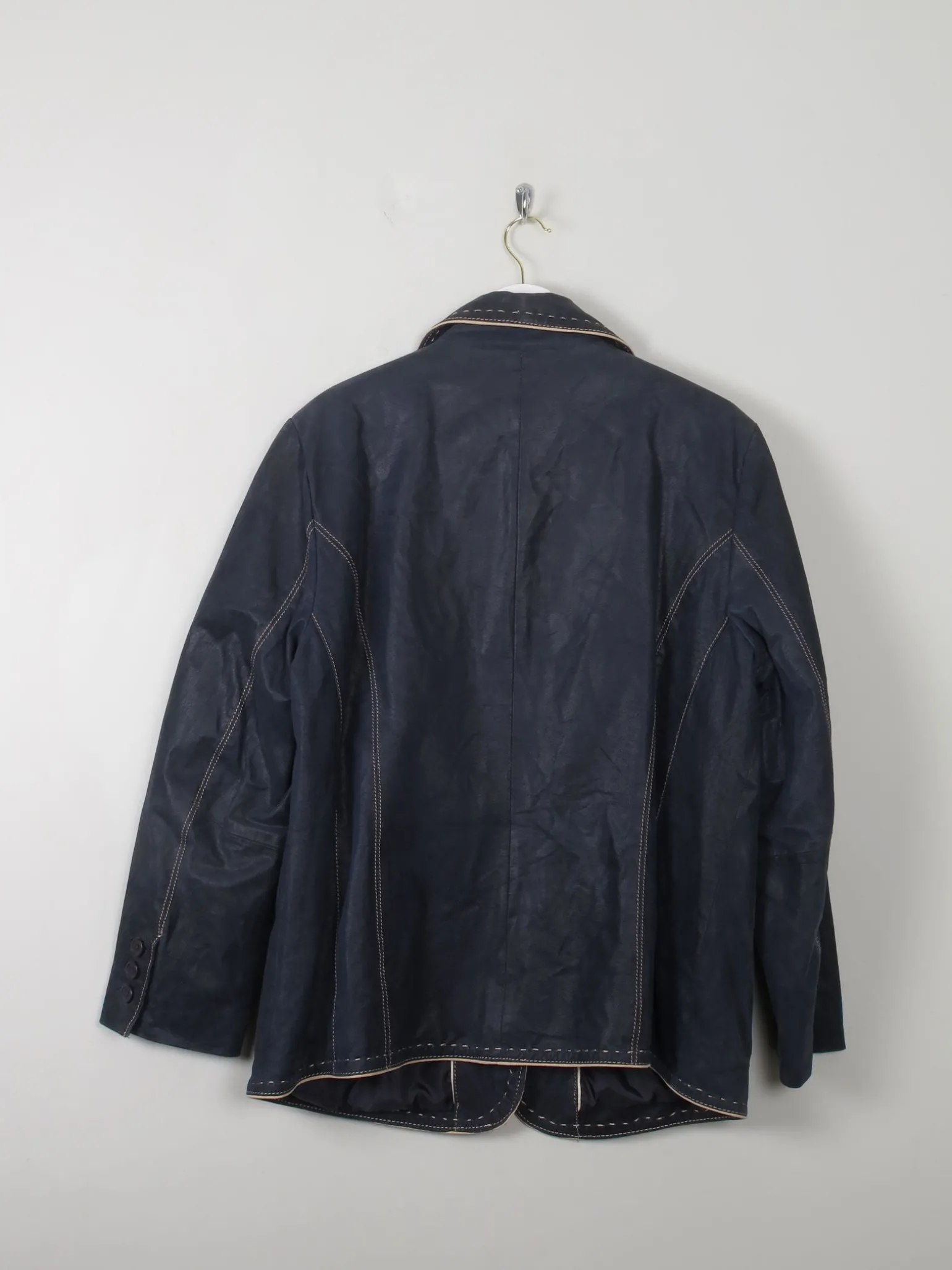 Women's Vintage Navy Leather Jacket L/XL