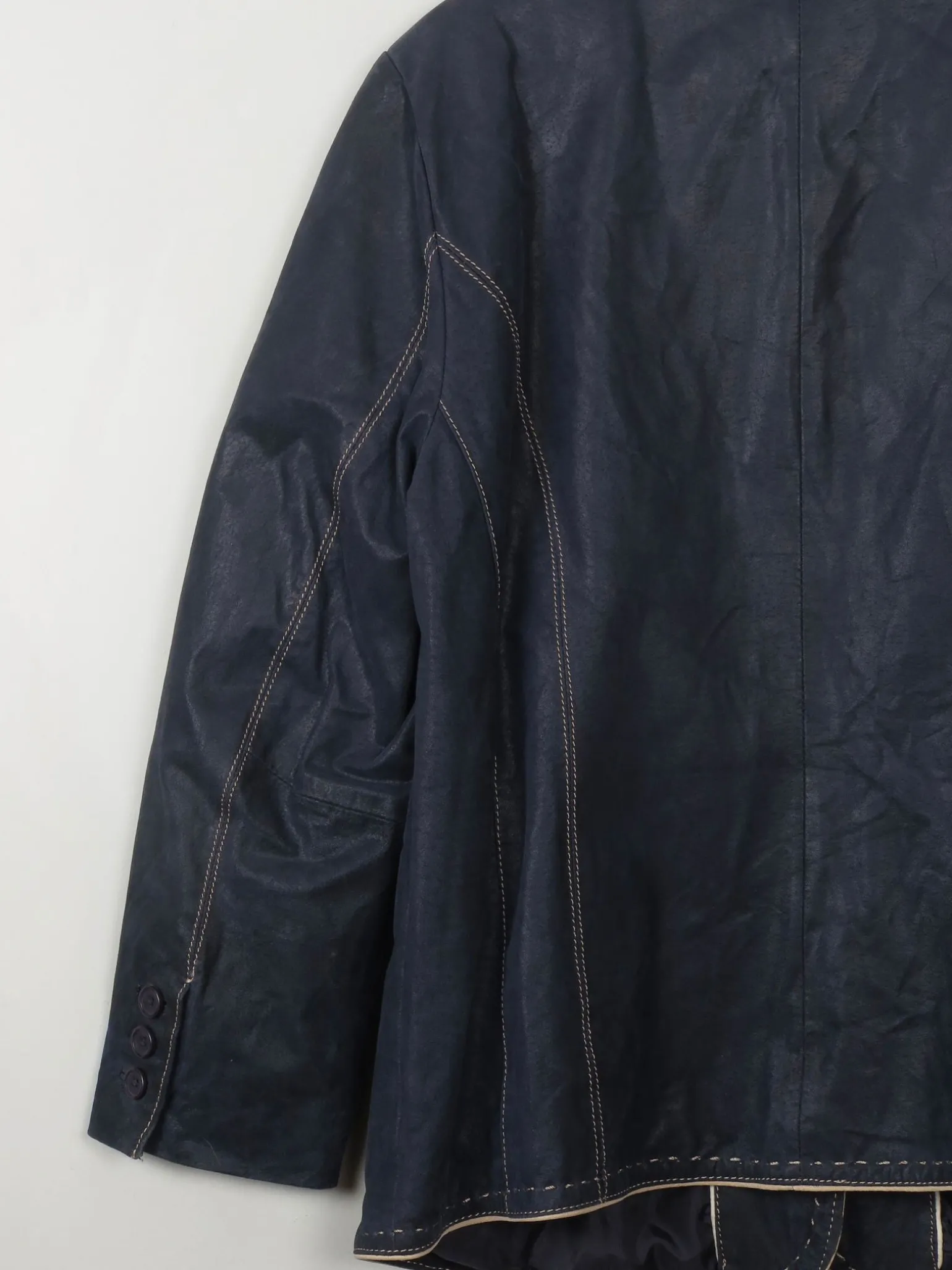 Women's Vintage Navy Leather Jacket L/XL