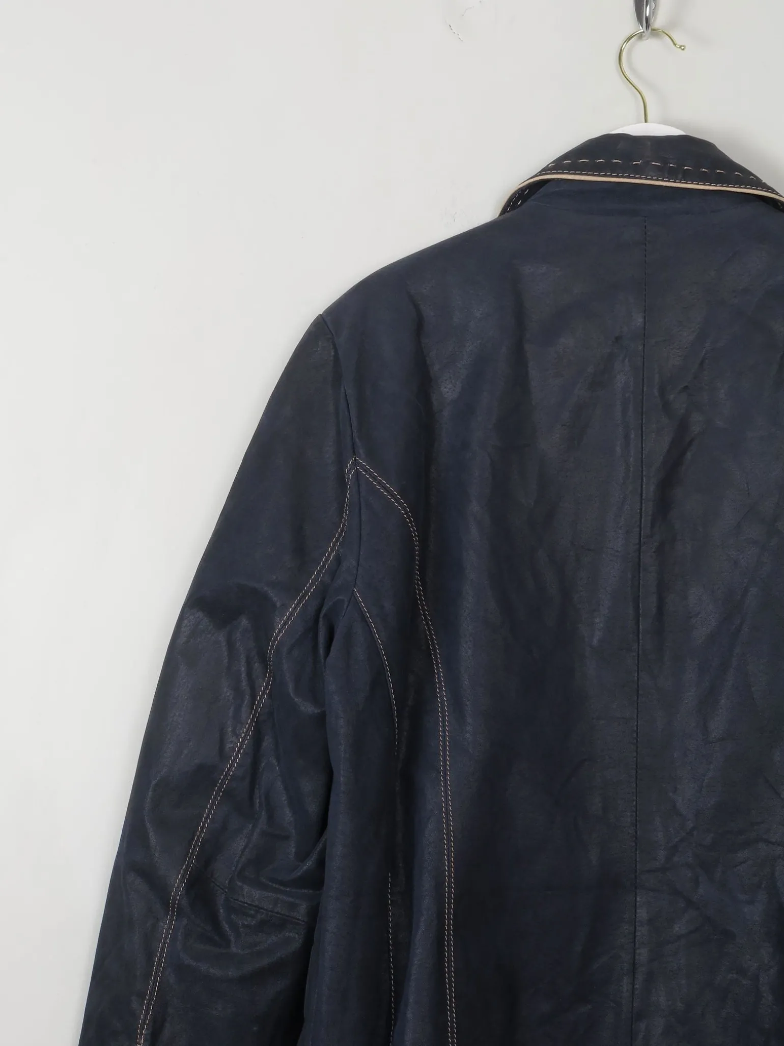 Women's Vintage Navy Leather Jacket L/XL