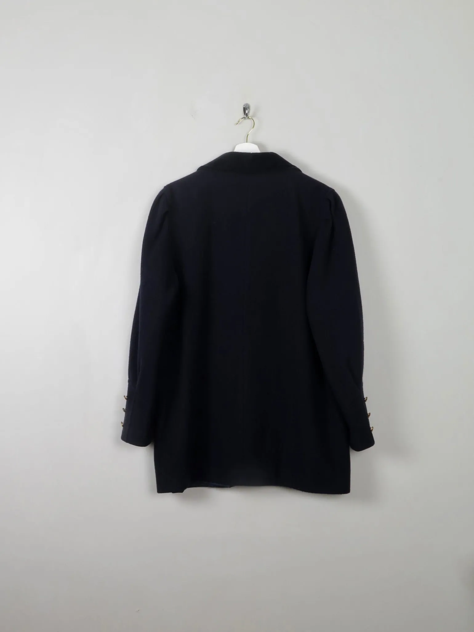 Women's Vintage Navy Short Coat With Velvet Trims S/M