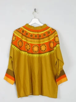 Women’s Vintage Orange/green/Yellow Smocked Top 1960s S/M