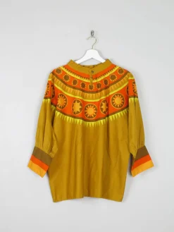 Women’s Vintage Orange/green/Yellow Smocked Top 1960s S/M