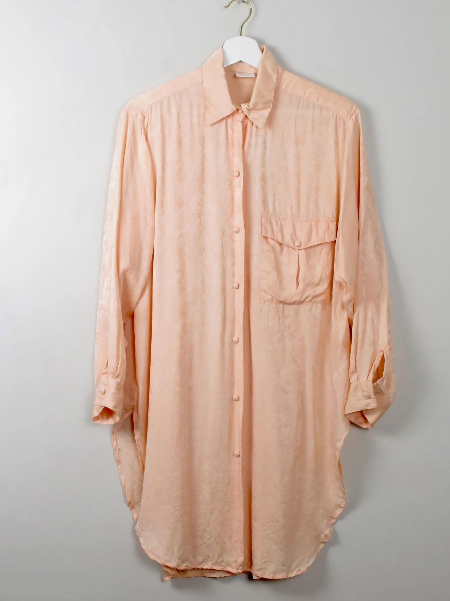 Women's Vintage Peach Silk Long Blouse S
