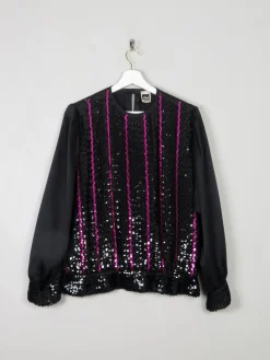 Women's Vintage Pink & Black Sequin Top M/L