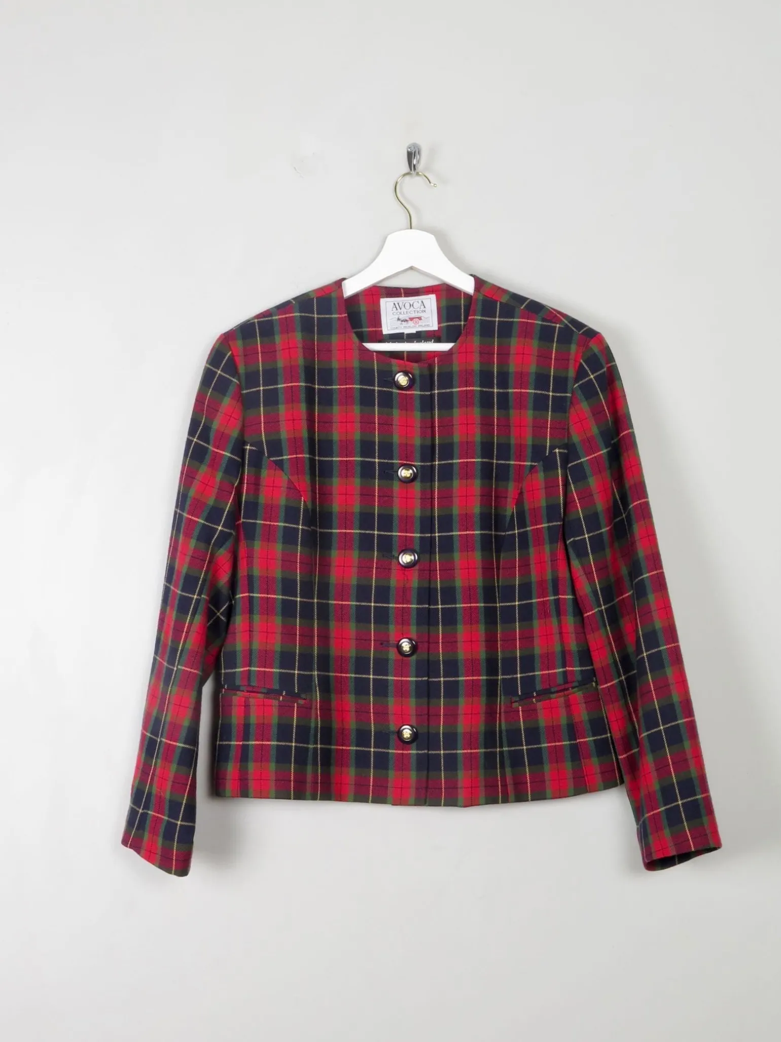 Women's Vintage Red & Navy Tartan Avoca Jacket M