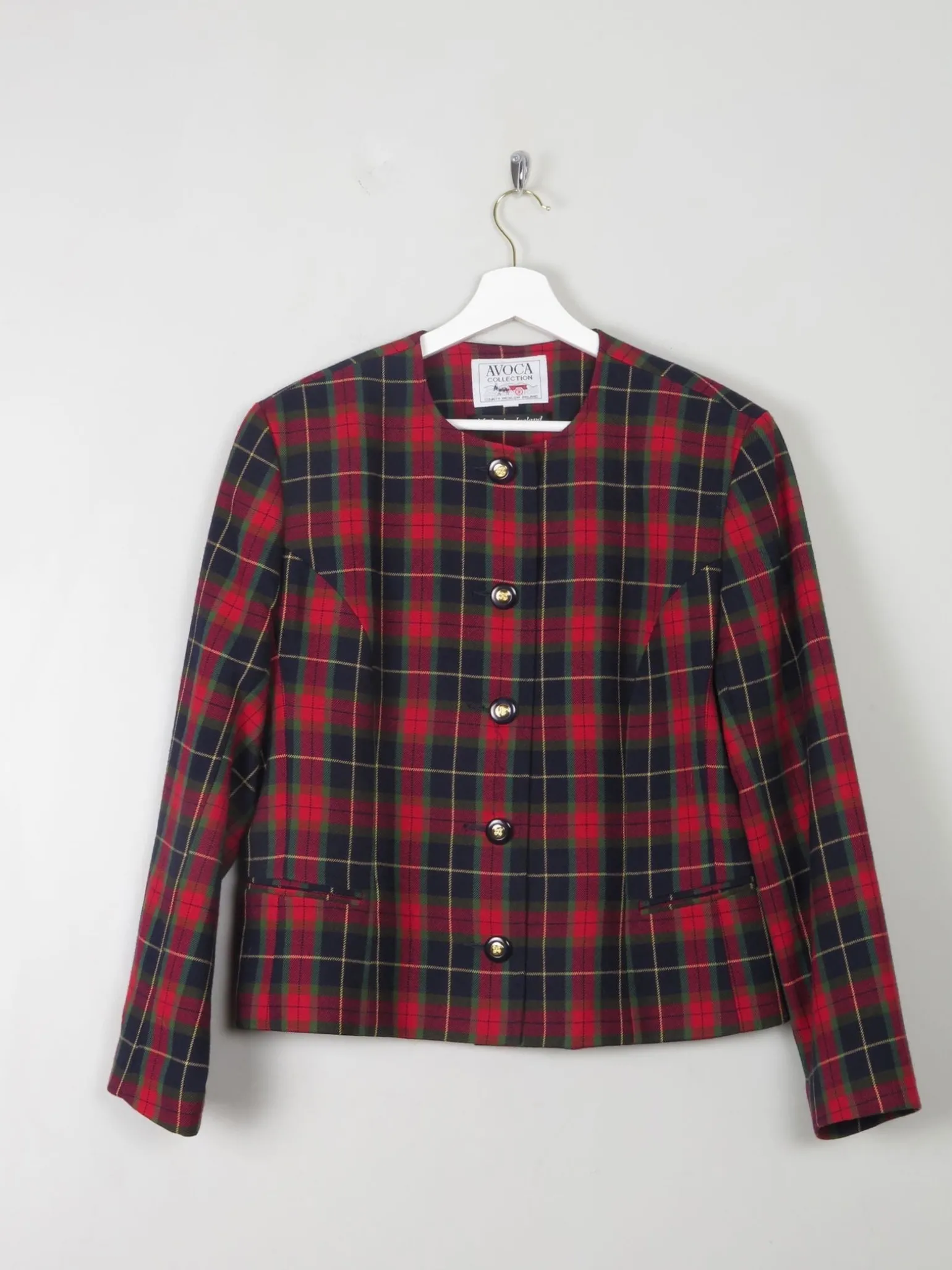 Women's Vintage Red & Navy Tartan Avoca Jacket M