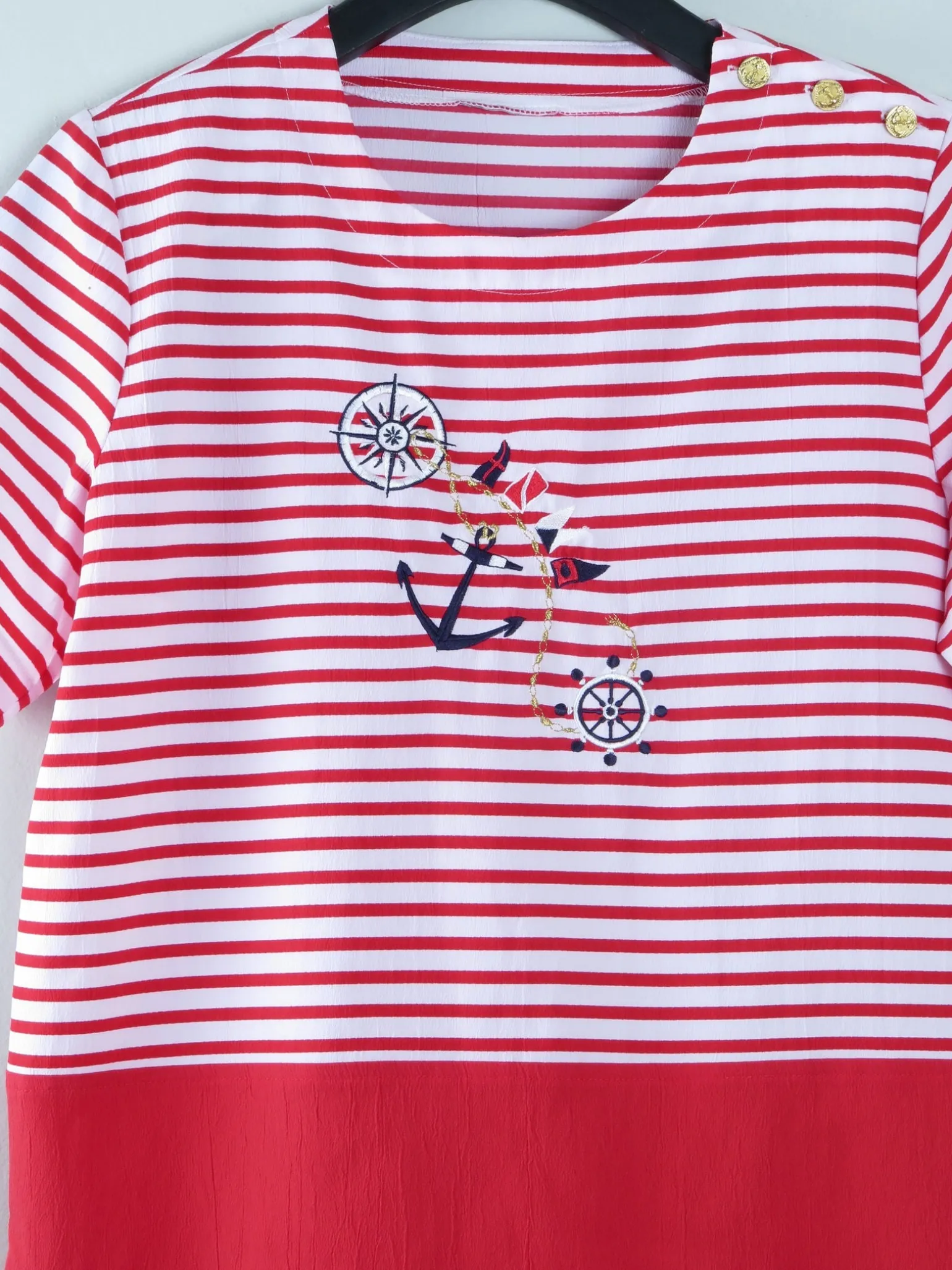 Women's Vintage Red & White Sailor Style Blouse M