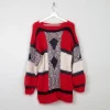Women's Vintage Red Mohair Patchwork Hand-knit Jumper M/L