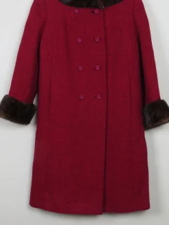 Women's Vintage Red Tweed Coat With Mink Trims S/M