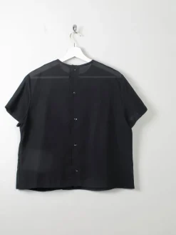 Women's Vintage 1960s Black Blouse With Pleats L/XL