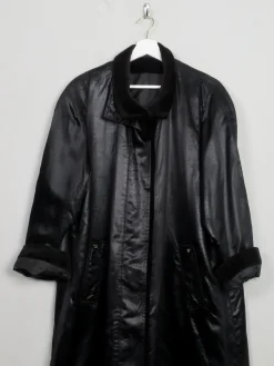 Women's Vintage Satin Black Swing Coat L