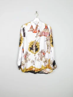 Women's Vintage Satin Printed Blouse With Collar S-L
