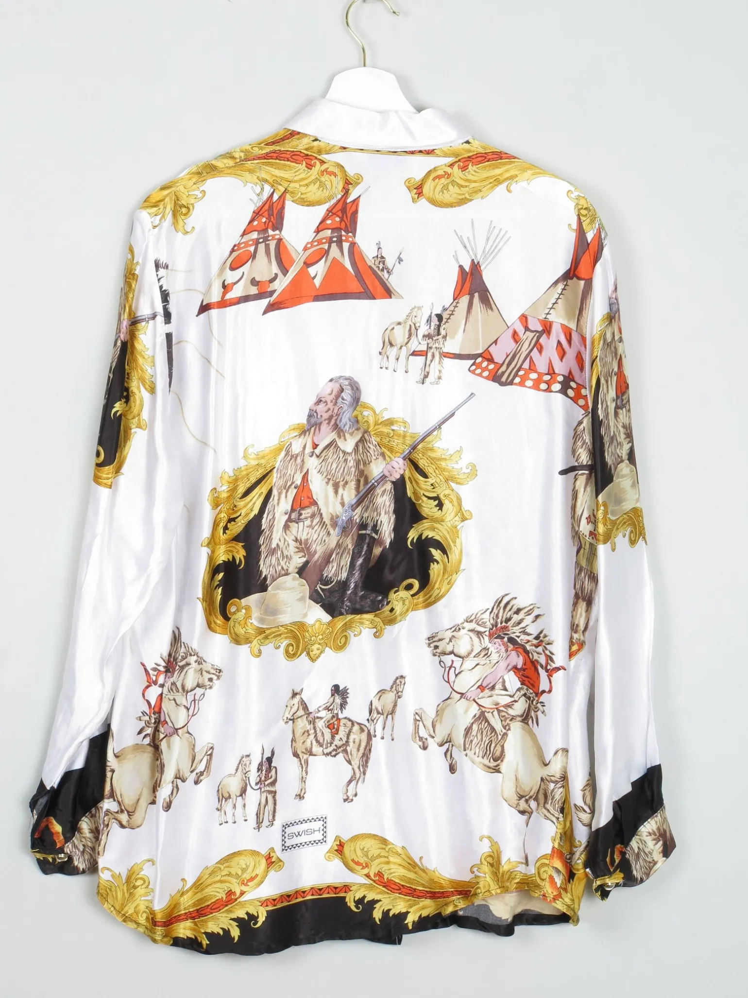 Women's Vintage Satin Printed Blouse With Collar S-L