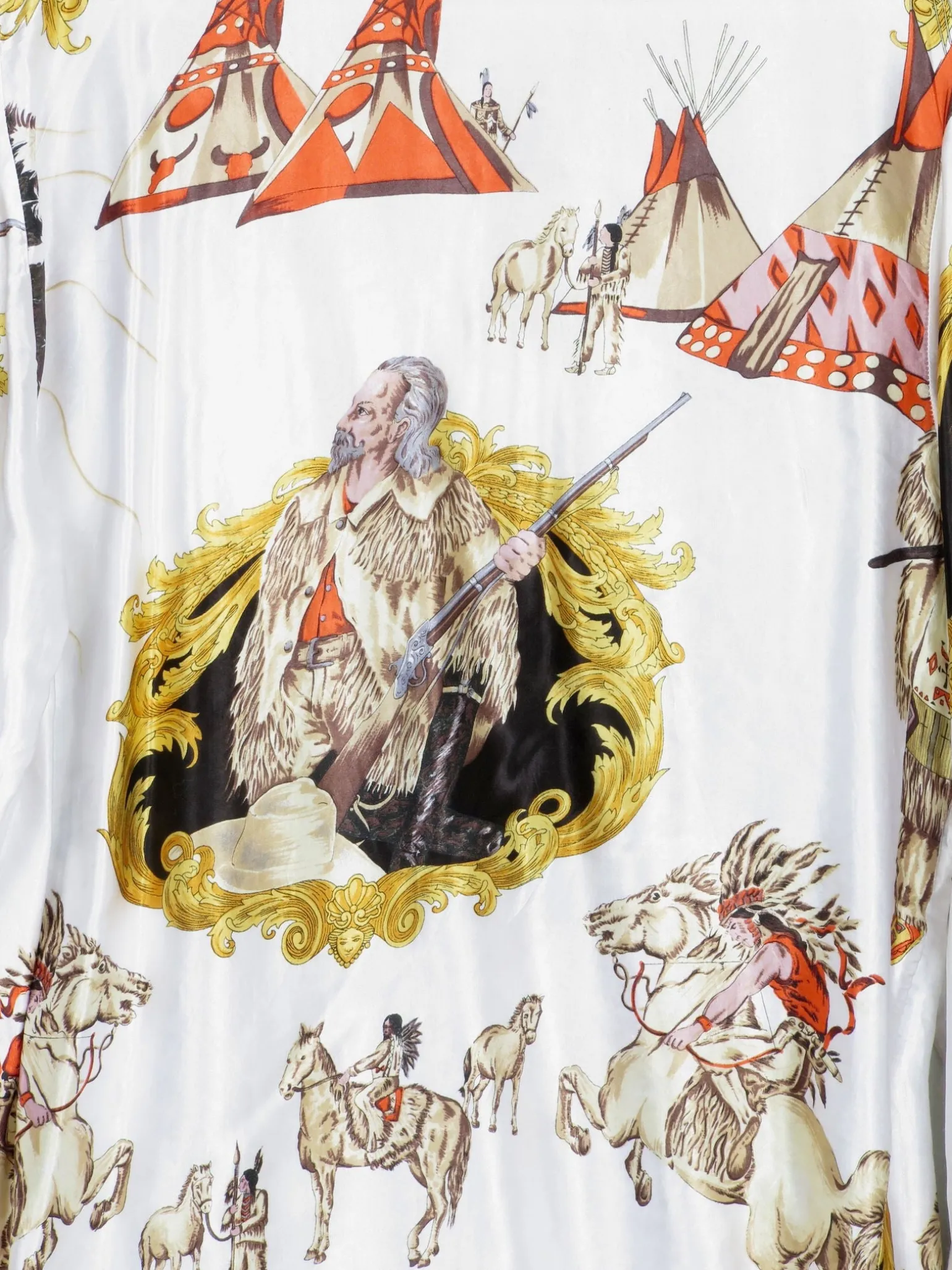 Women's Vintage Satin Printed Blouse With Collar S-L