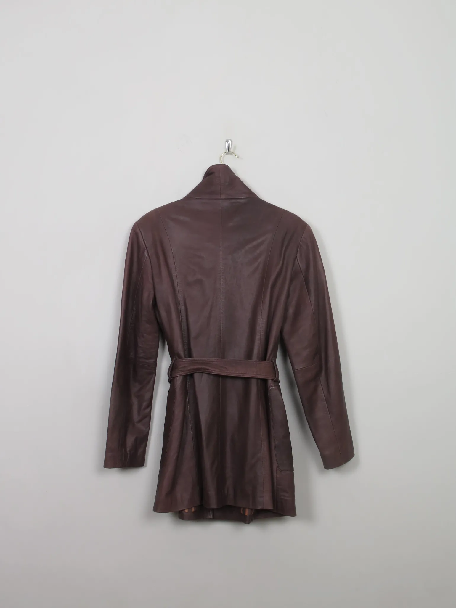 Women's Vintage Soft Brown Leather Belted Short Coat S/M