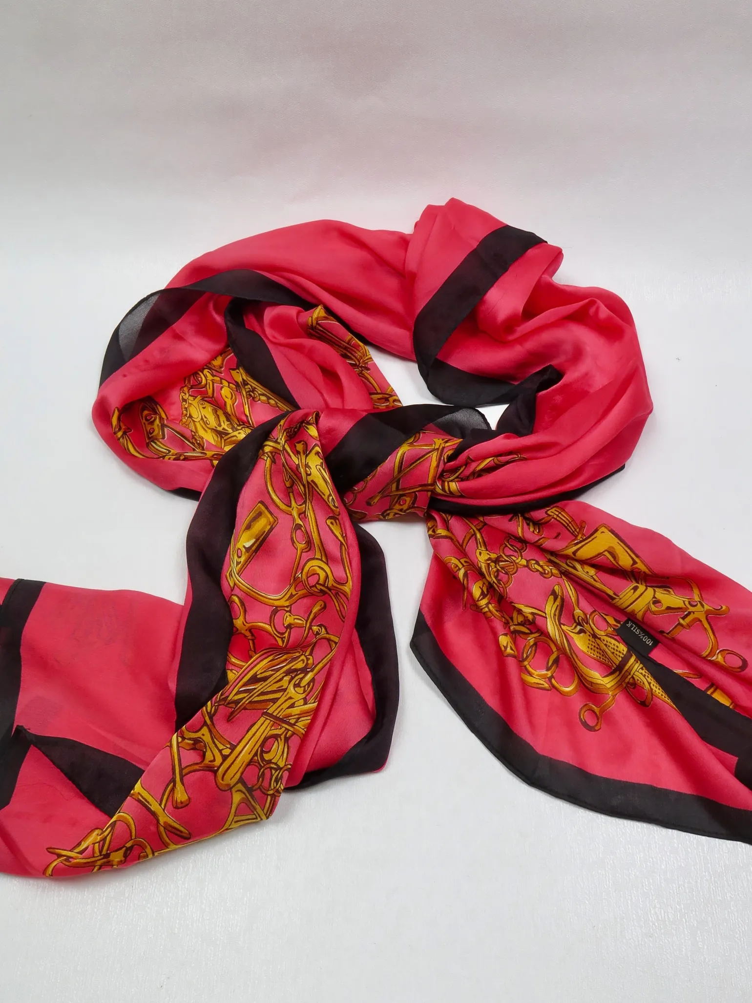 Women's Vintage Style Large Printed Silk Scarf Wrap