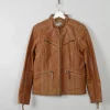Women's Vintage Tan Leather Biker Jacket S/M