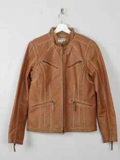 Women's Vintage Tan Leather Biker Jacket S/M
