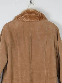 Women's Vintage Tan Suede Jacket With Furry Collar M