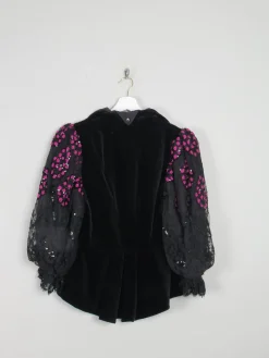 Women's Vintage Velvet & Lace Victorian Style Peplum 80s Jacket S
