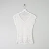 Women's Vintage White Crochet V-Neck Top S