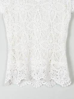 Women's Vintage White Crochet V-Neck Top S
