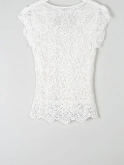 Women's Vintage White Crochet V-Neck Top S