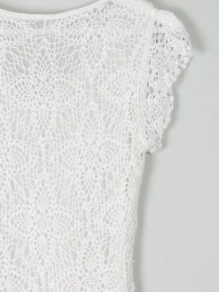 Women's Vintage White Crochet V-Neck Top S